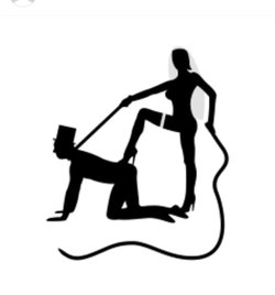 Silhouette of a woman in lingerie holding a whip over a man on all fours, suggesting a dominant-submissive dynamic.