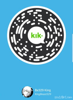 Animated avatar with white hair and yellow eyes, displayed below a Kik QR code on a blue background.