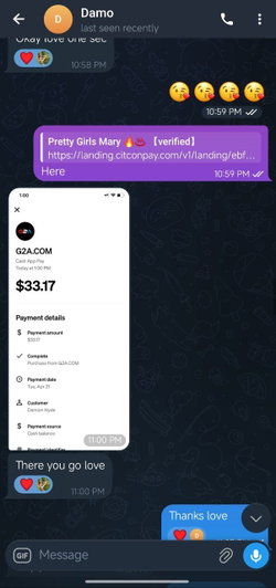 Person in dark room with phone showing payment confirmation.