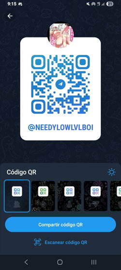 Profile picture shows an anime-style character with pink hair and a suggestive pose; main image is a Telegram QR code