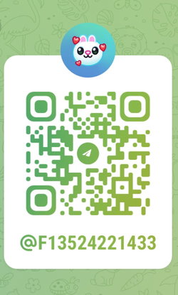 Green QR code with Telegram icon and cartoon bunny avatar on a patterned background.