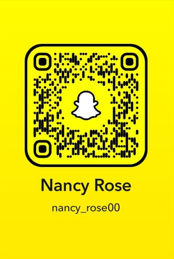 Yellow background with a Snapchat QR code and the name Nancy Rose below it.