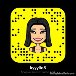Cartoon avatar of a woman with dark hair and a gray top, set within a yellow Snapchat Snapcode.