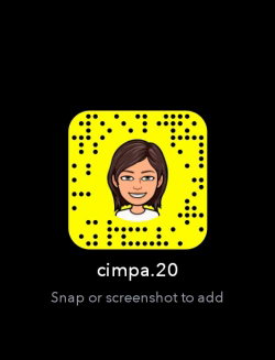 Cartoon avatar of a woman with brown hair and a white shirt on a yellow Snapchat Snapcode background.