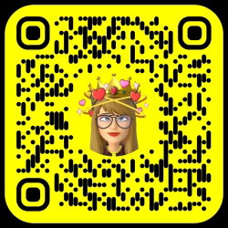 Animated avatar of a woman with glasses and a crown, set within a yellow QR code background.